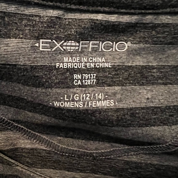 Exofficio Gray Striped Long Sleeve Stretch Faux Wrap Travel Dress Size L - Picture 7 of 8